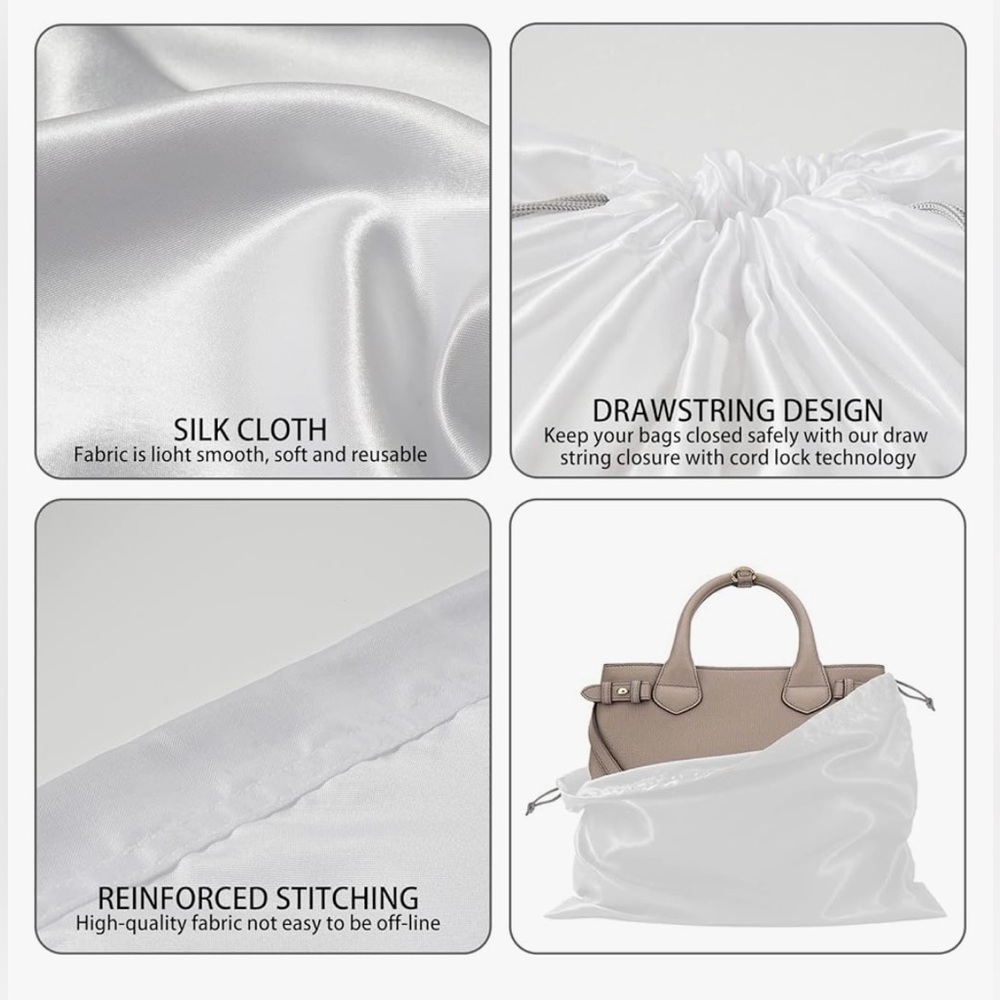 SOLD - Silk Dust Bag for Handbags - White - Picture 2 of 2